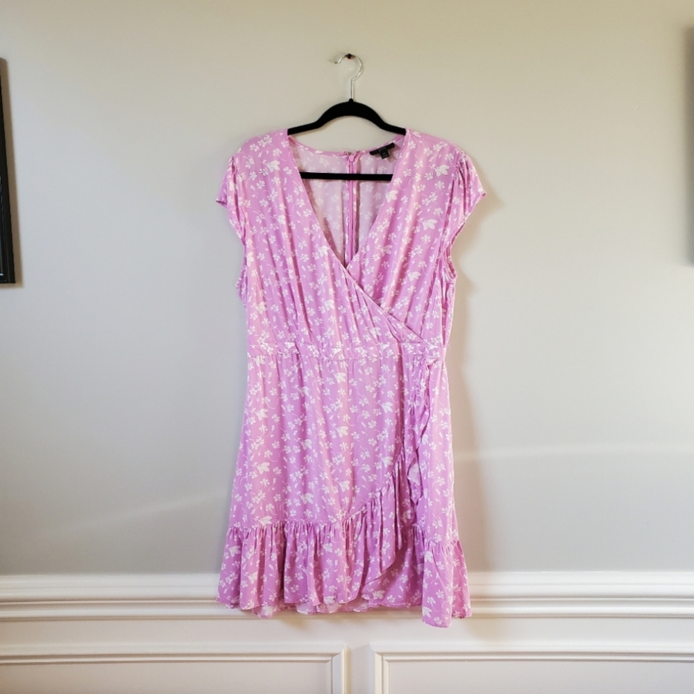 J. CREW | Lavender & White Floral Ruffle Faux Wrap Dress | 14